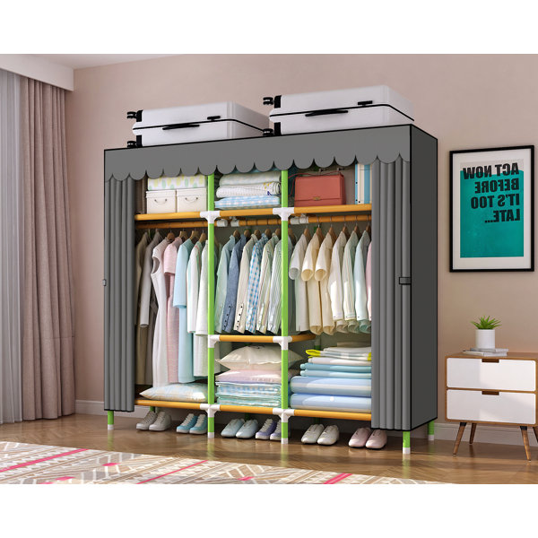 Rebrilliant 68 Inches Wardrobe Storage Closet Coloured Rod And Dark